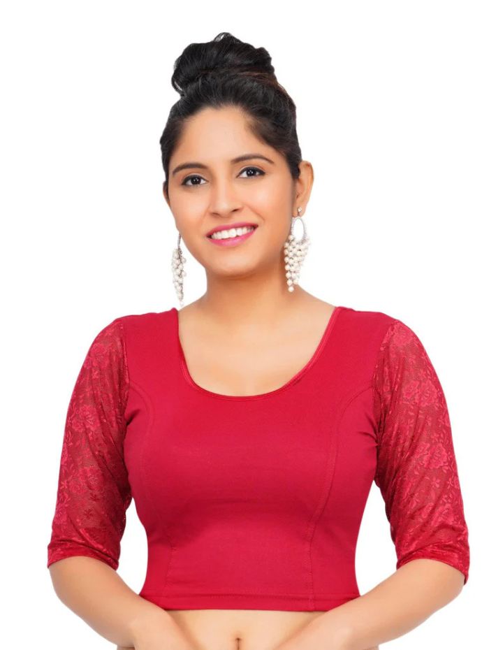 Cotton Lycra Maroon Women Blouse