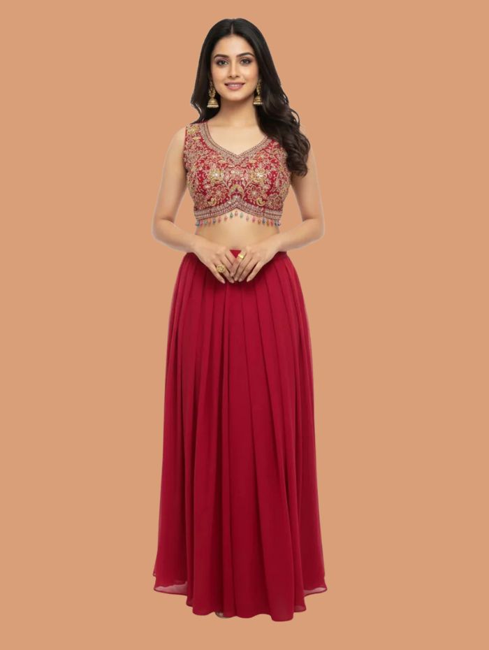 Dazzling Rani Pink Georgette Palazzo Set with Shrug