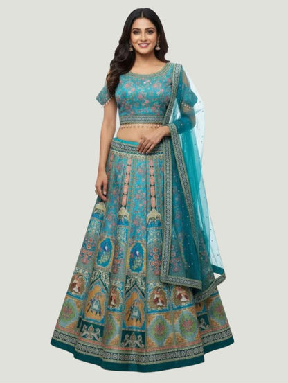 Striking Blue  Art Silk Lehenga Crop Top Set