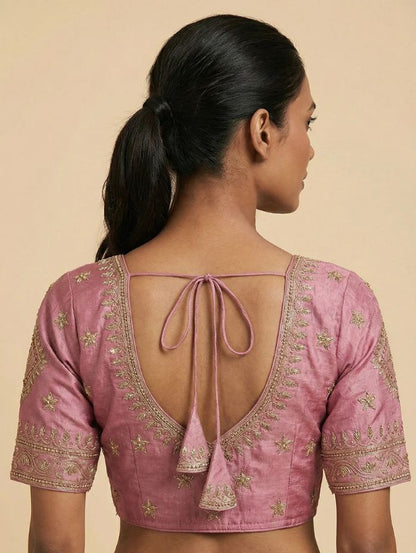 WomenPink Cotton Silk Embroidered Blouse