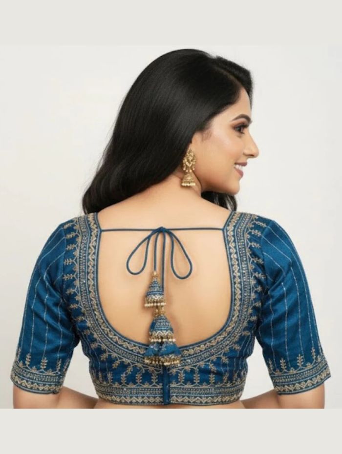 Elegant Peacock Blue Cotton Silk Embroidered Blouse