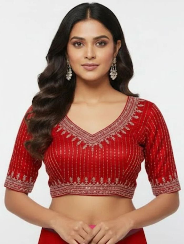 Elegant Deviaka_Red Cotton Silk Embroidered Blouse