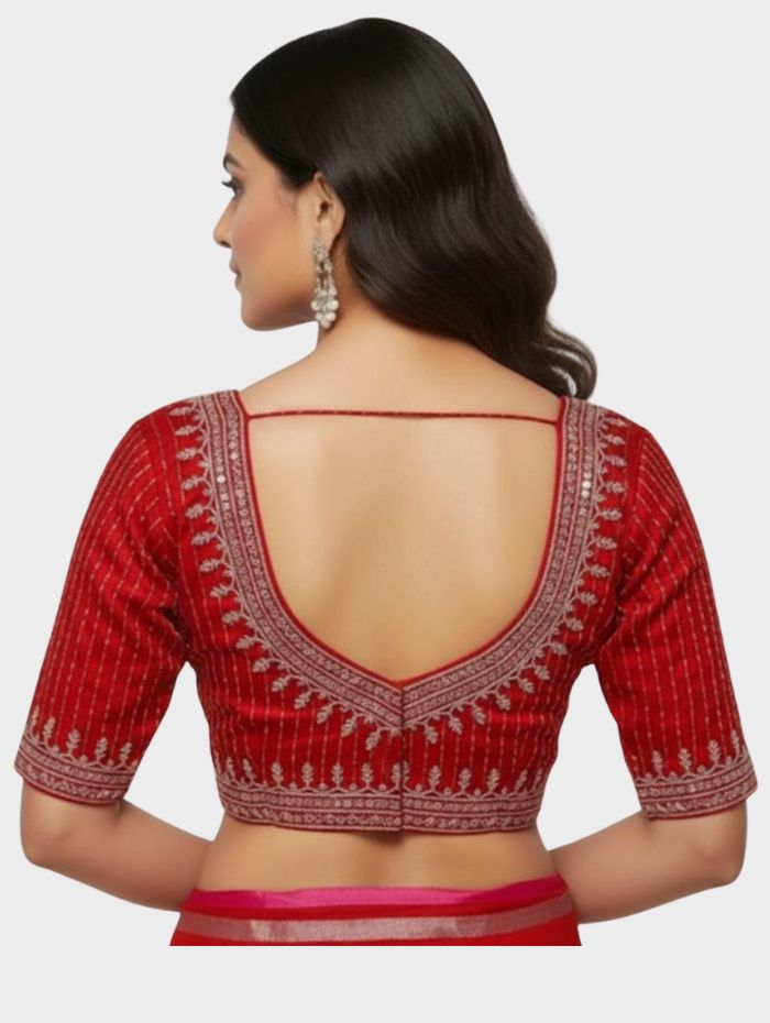 Elegant Deviaka_Red Cotton Silk Embroidered Blouse