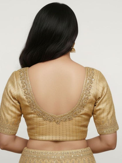 Elegant Golden/Fawn Cotton Silk Embroidered Blouse_Devika