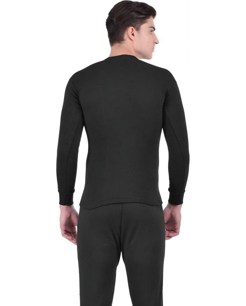 LUX COTT'S WOOL Black Full Sleeves Round Neck Men Top - Pyjama Set Thermal