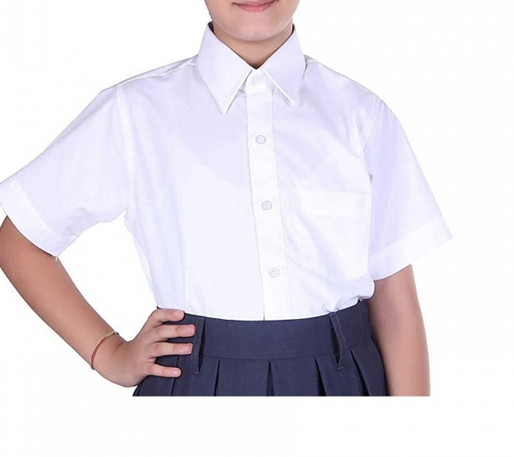 Unisex White Cotton School Shirt with Half Sleeves – Classic Fit 46