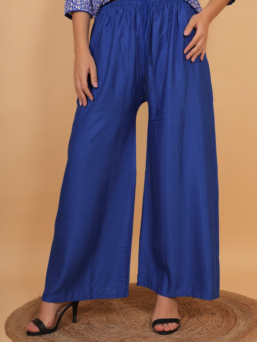 Stylish Blue Printed Kurta with Matching Palazzo Set & Side Pockets for Women