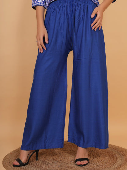 Stylish Blue Printed Kurta with Matching Palazzo Set & Side Pockets for Women