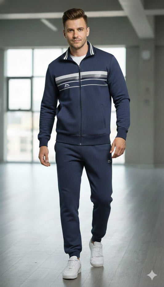 Shiv Naresh Men’s Premium Winter Woollen Tracksuit | Navy Blue Full-Zip Fleece Sports Jacket & Jogger Set | Warm Athletic Winter Wear