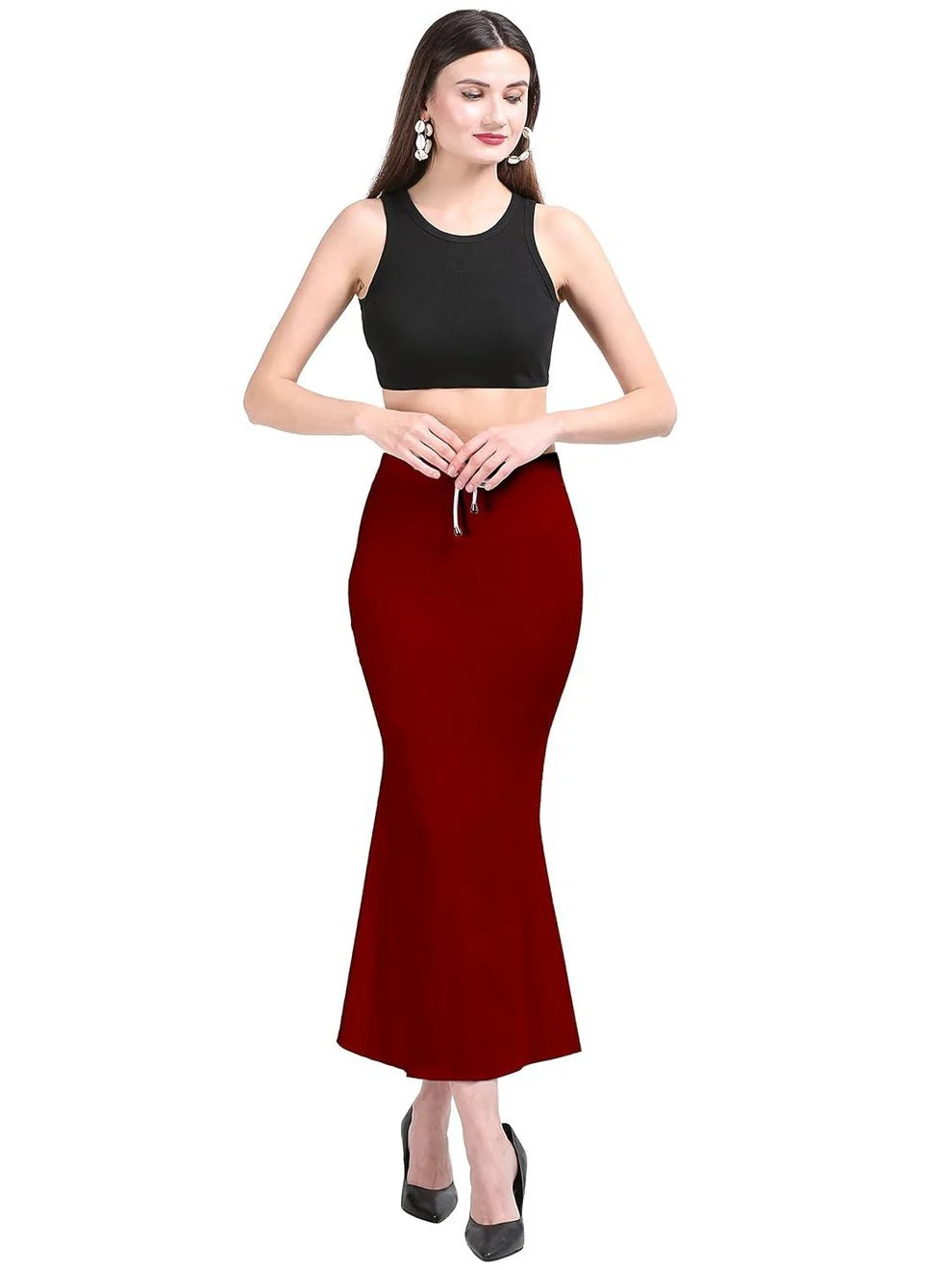 Apparels Saree Shapewear Maroon Color for Women's | Lycra Stretchable Under Skirts Petticoat | Fish Cut for Everyday Comfort Wear