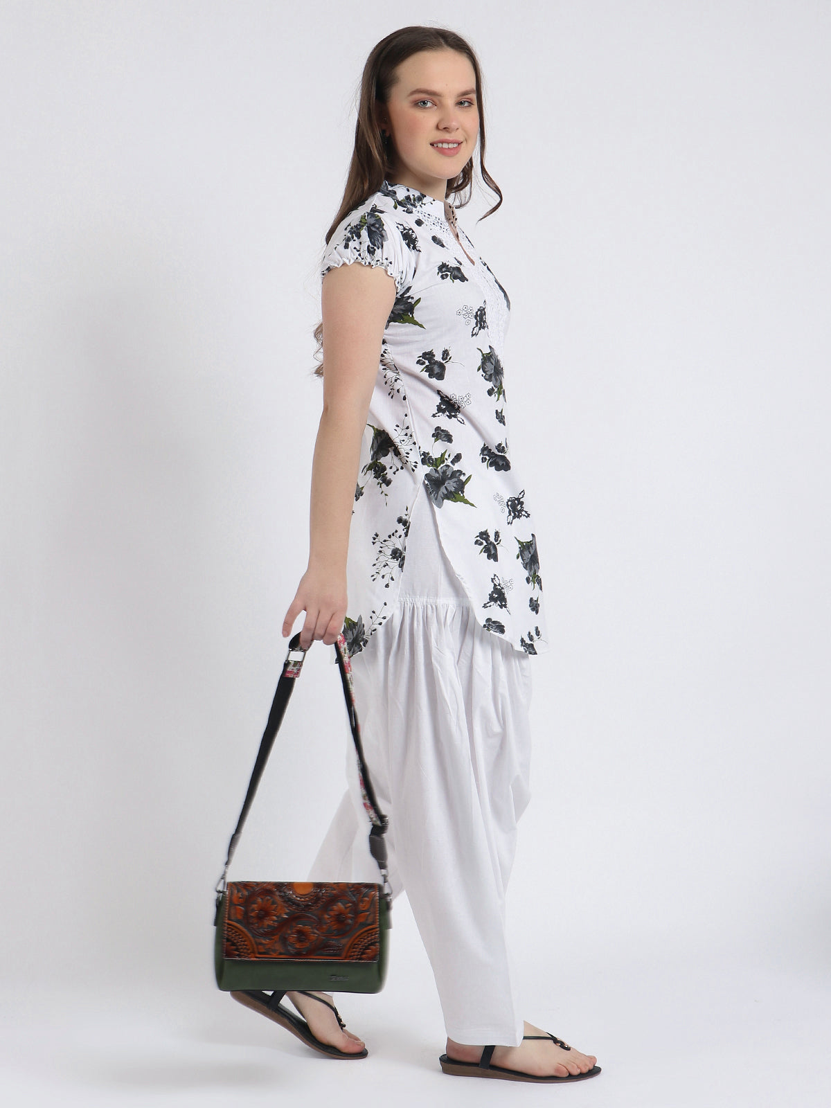 Women Printed Grey Kurta and Salwar Set Pure Cotton