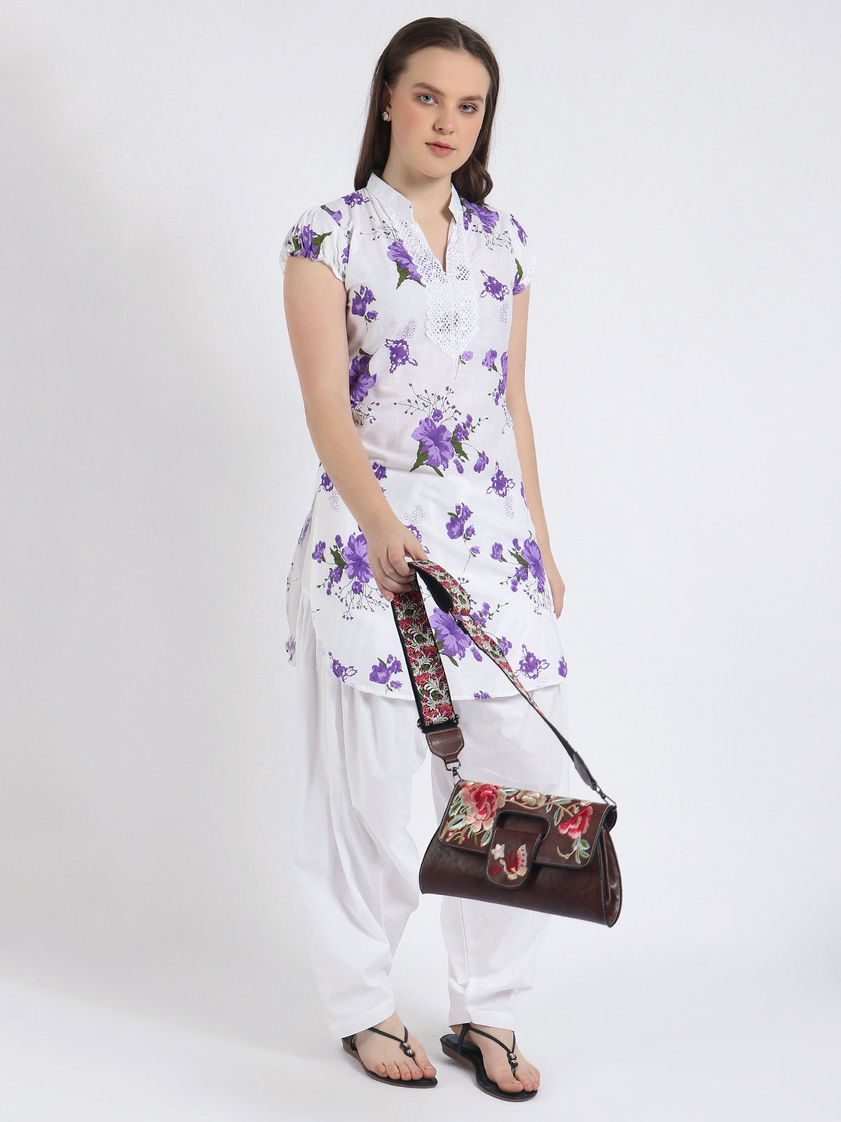 Women Printed Purple Kurta and Salwar Set Pure Cotton XXXL