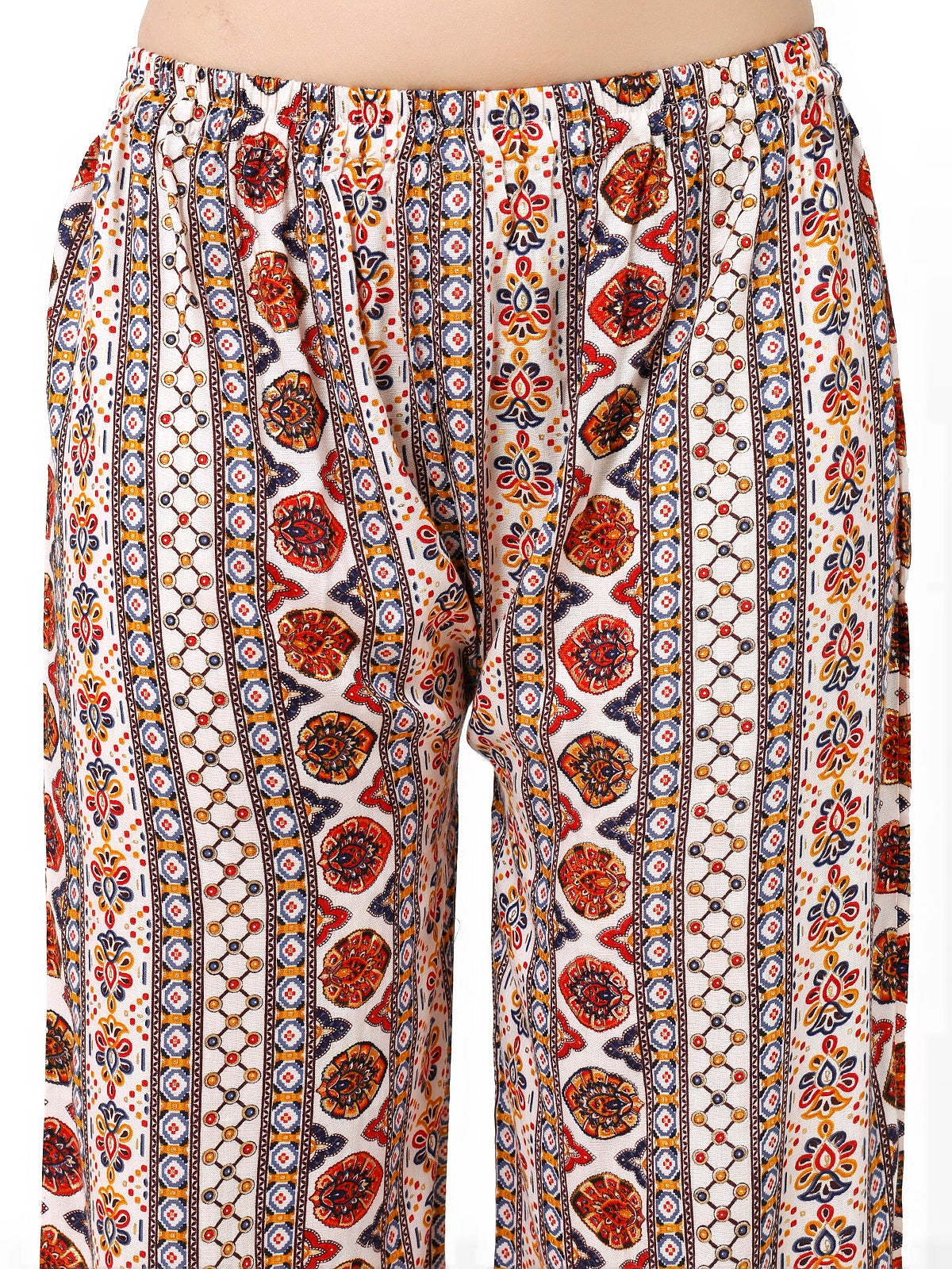 Rayon Pant White Multi Palazzo