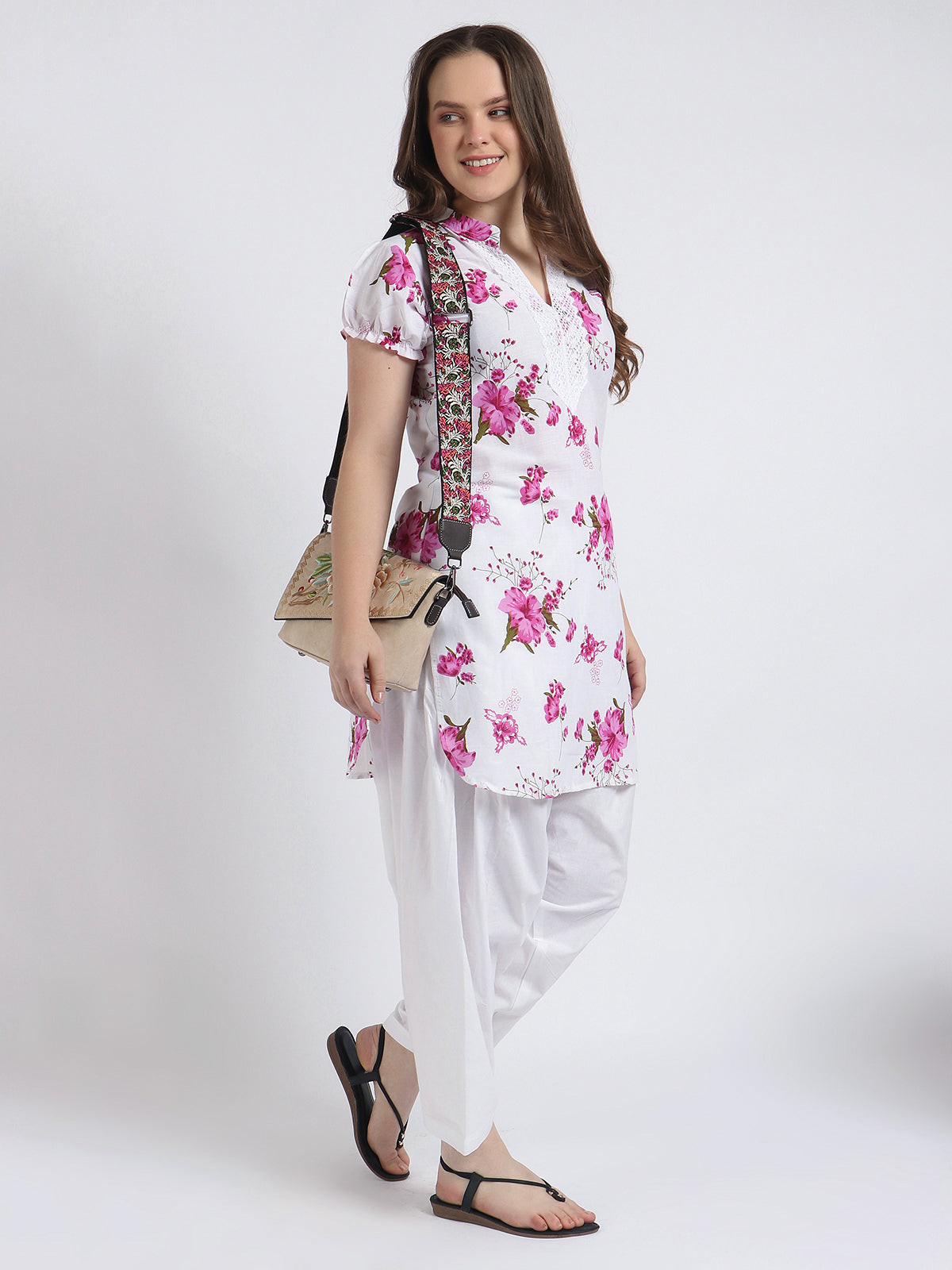 Women Printed Pink Kurta and Salwar Set Pure Cotton XS
