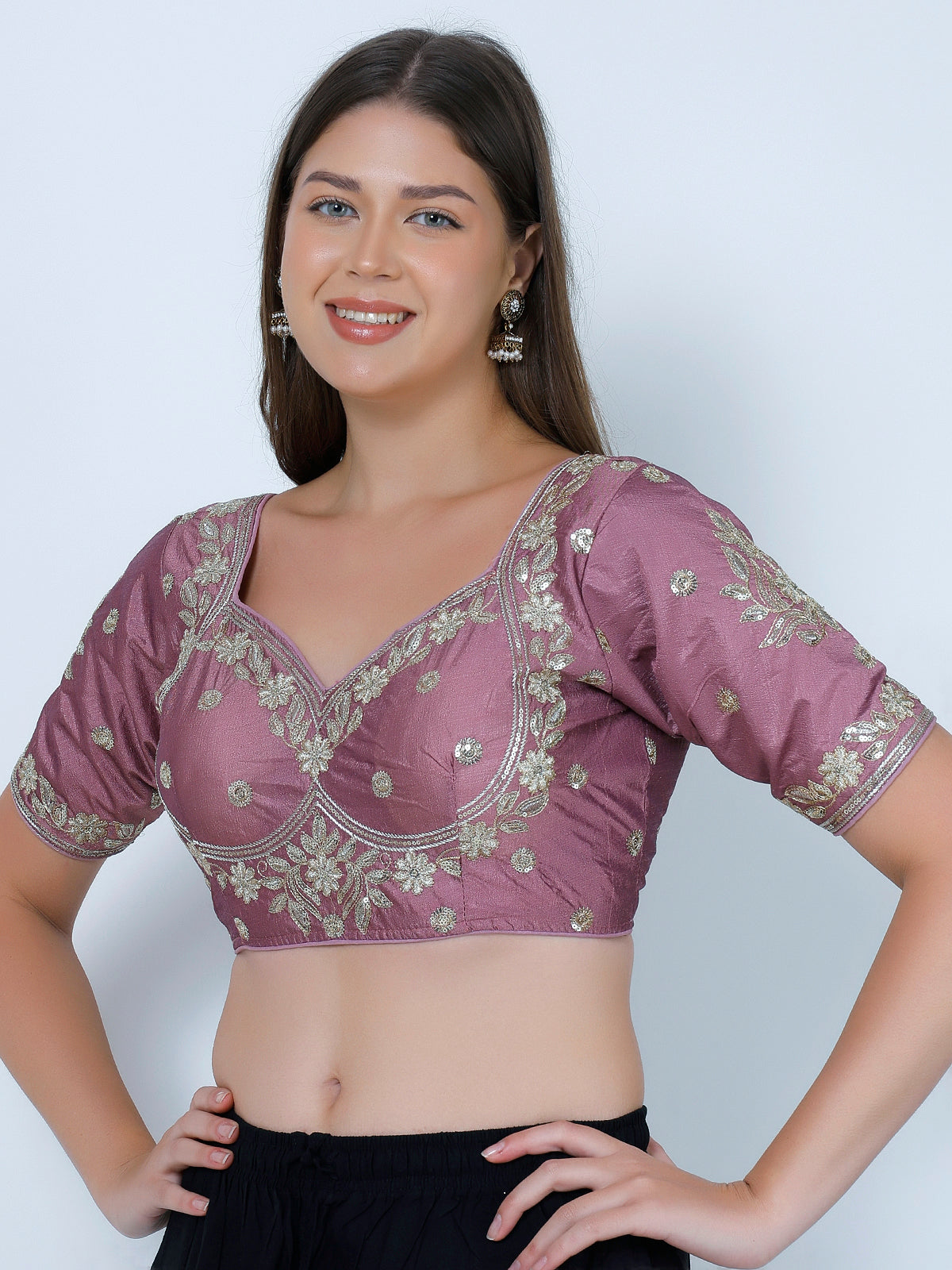 Choli Cut Mauve Cotton Silk Blouse
