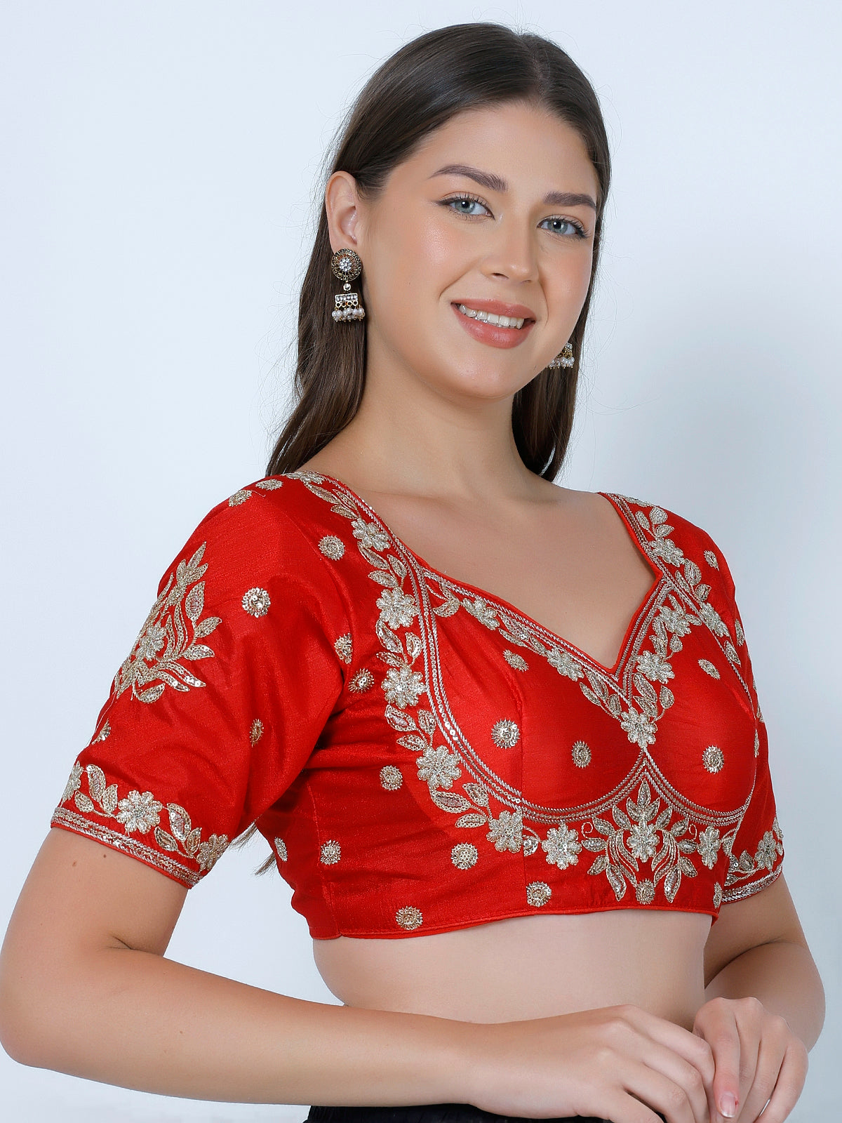 Choli Cut Red Cotton Silk Blouse red