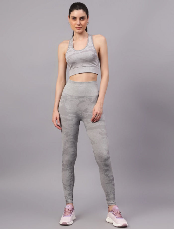 Shiv Naresh Women Grey Core Fit Seamless Sports Bra & High-Rise Leggings Gym Workout Set