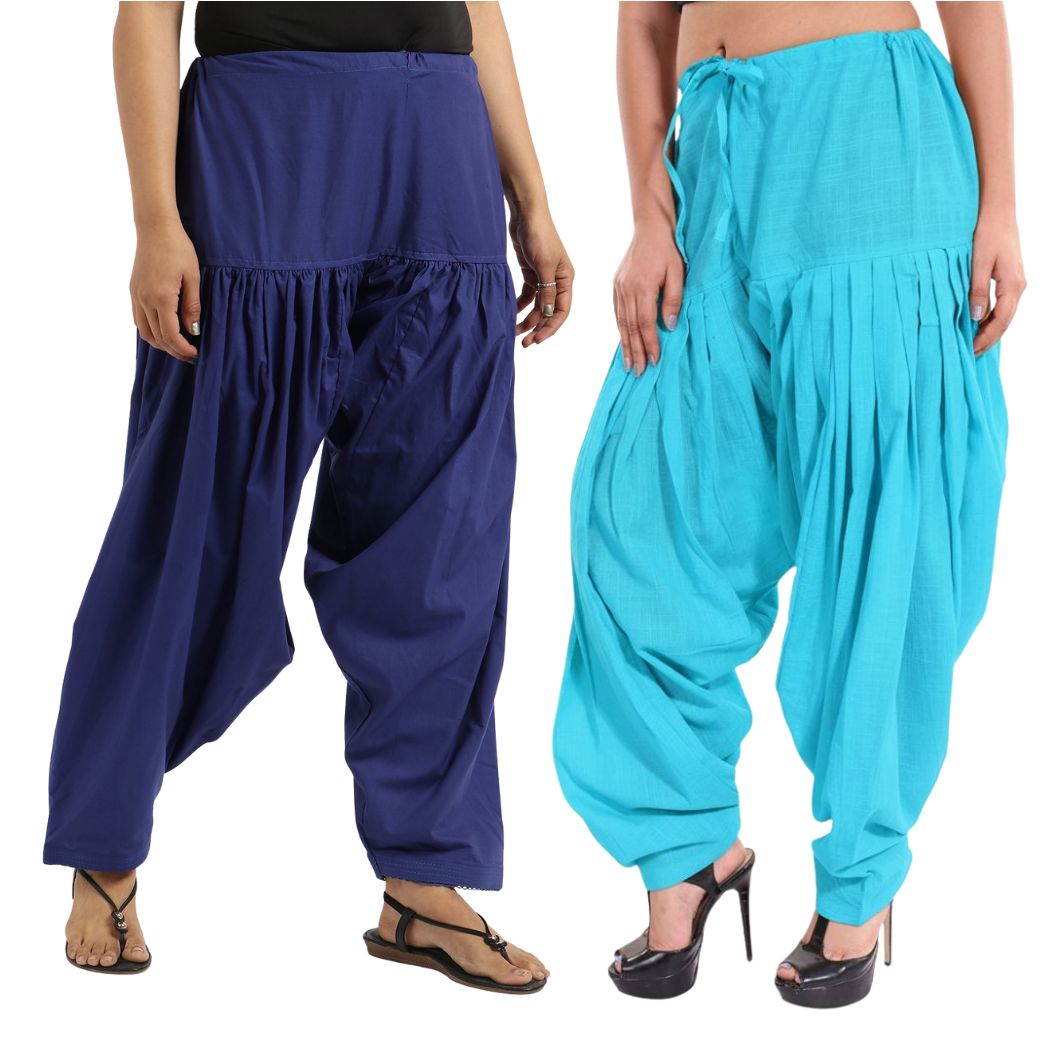 Women & Girl's Ethnic Premium Pleated Patiala Salwar in Navy blue & Sky Blue-Pack of 2