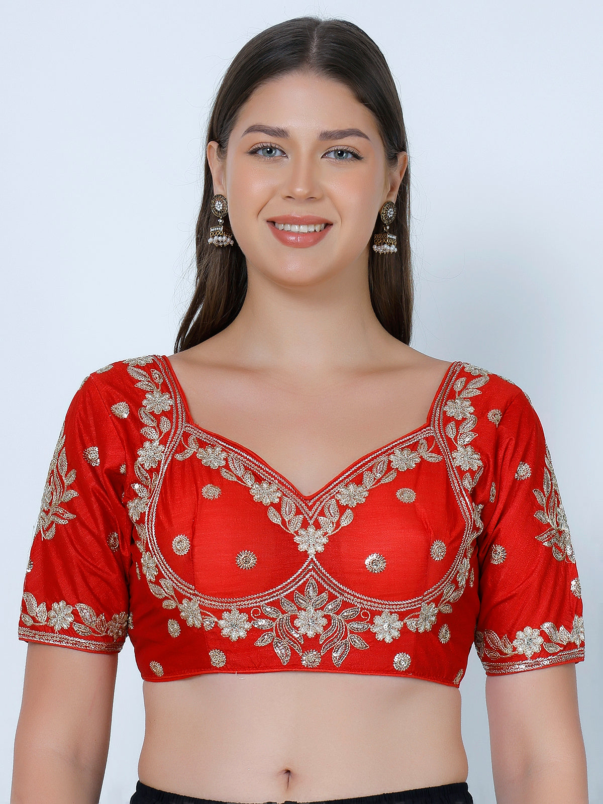 Choli Cut Red Cotton Silk Blouse