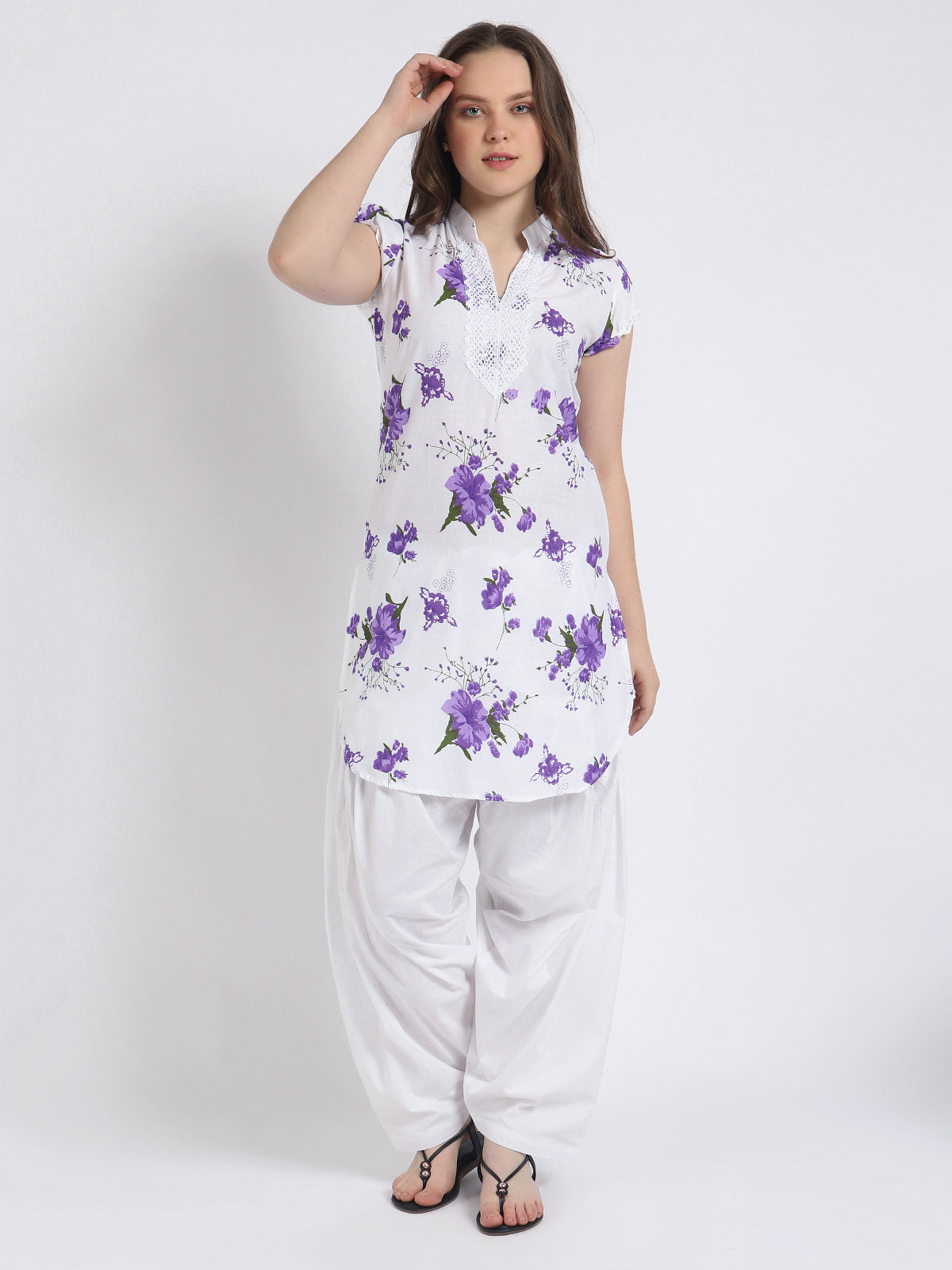 Women Printed Purple Kurta and Salwar Set Pure Cotton