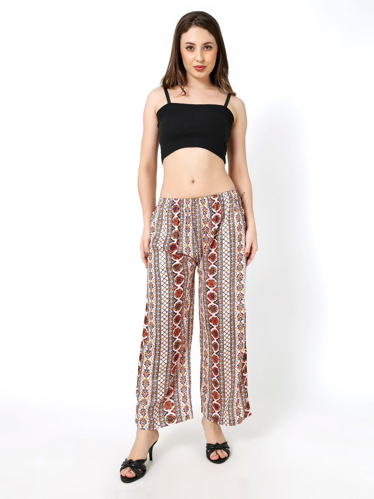 Rayon Pant White Multi Palazzo