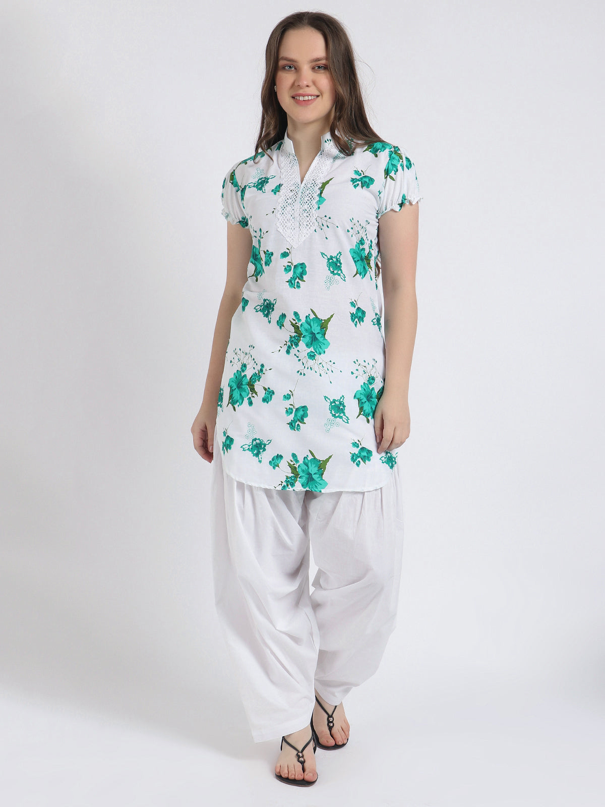 Women Printed Green Kurta and Salwar Set Pure Cotton XXXL