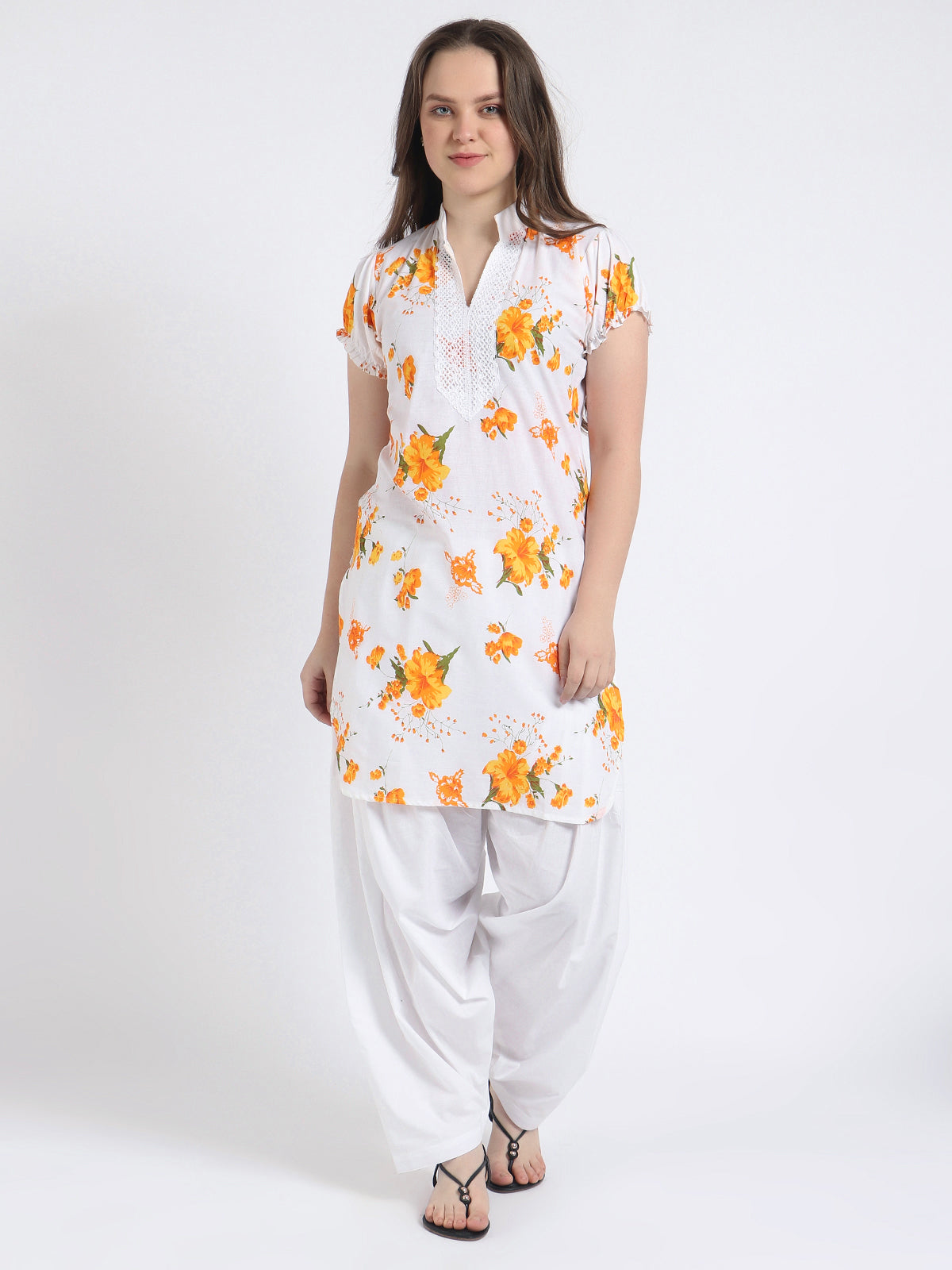 Women Printed Yellow Kurta and Salwar Set Pure Cotton