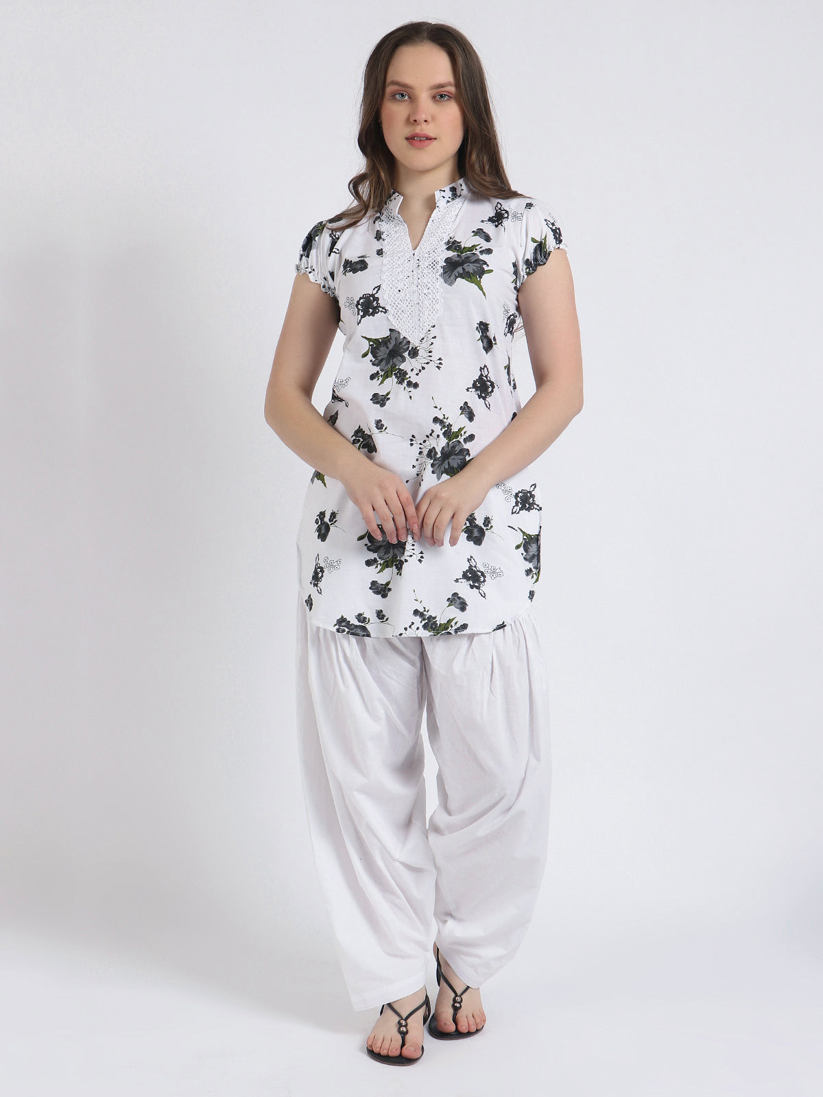 Women Printed Grey Kurta and Salwar Set Pure Cotton XXXL