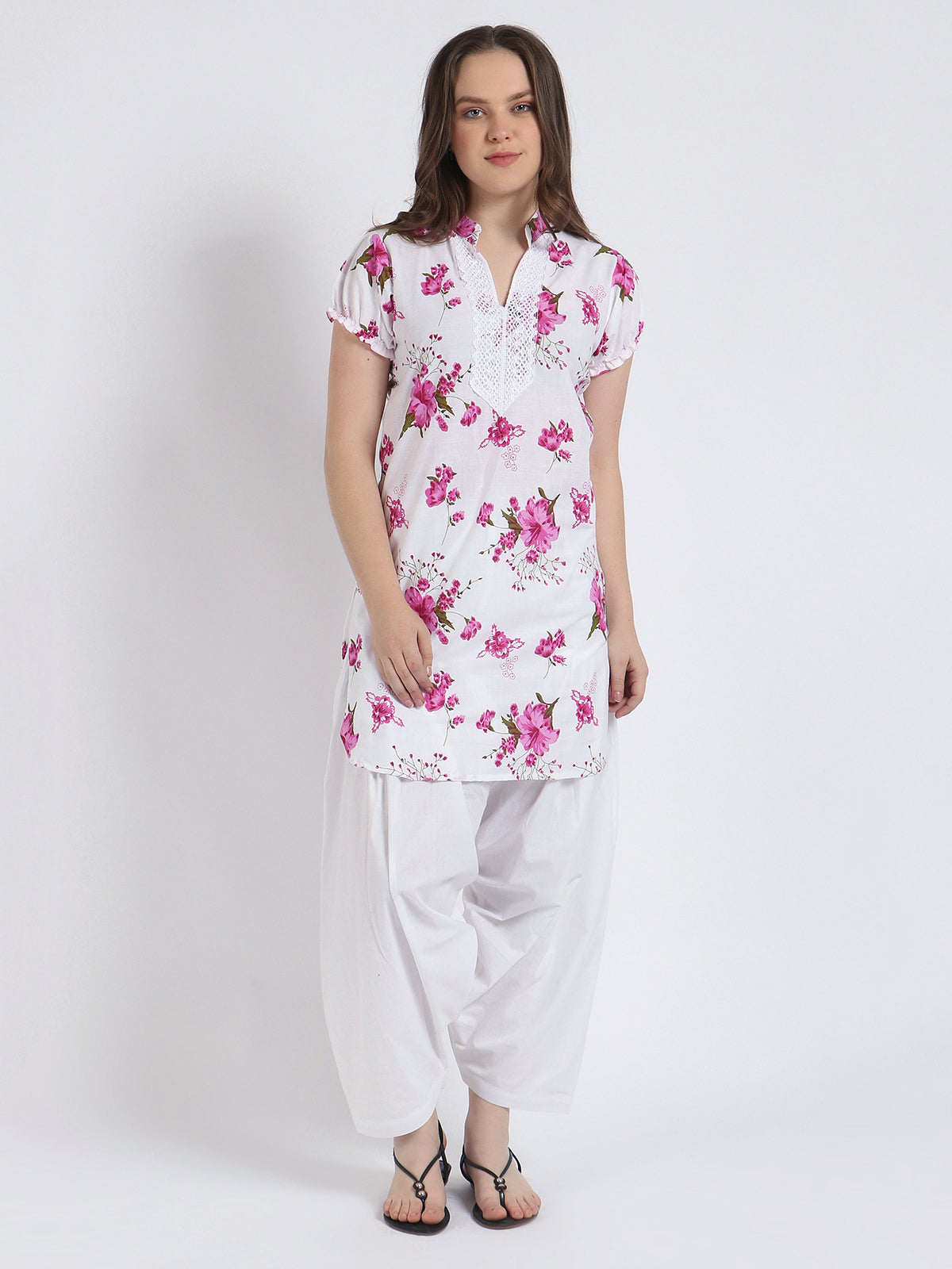 Women Printed Pink Kurta and Salwar Set Pure Cotton