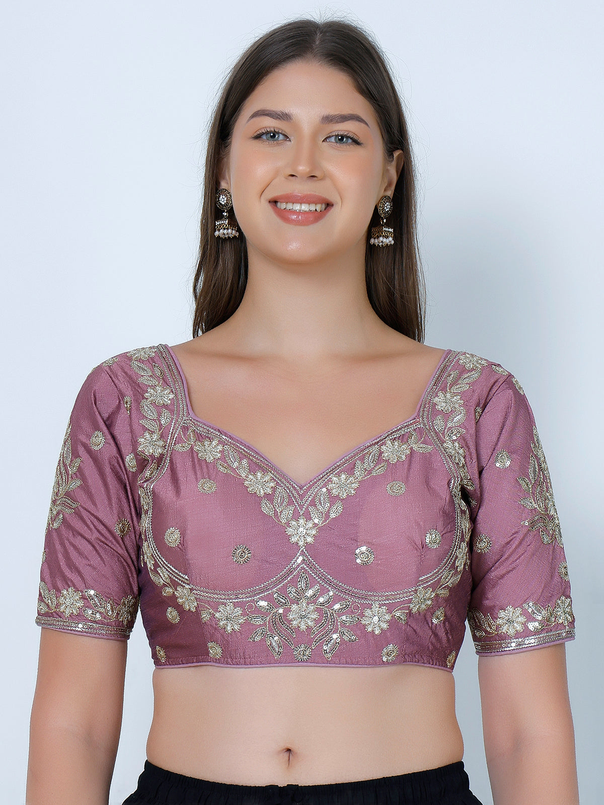 Choli Cut Mauve Cotton Silk Blouse Mauve