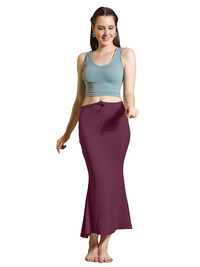 Trendzmy Apparels Saree Shapewear Wine Color for Women's | Lycra Stretchable Under Skirts Petticoat | Fish Cut for Everyday Comfort Wear