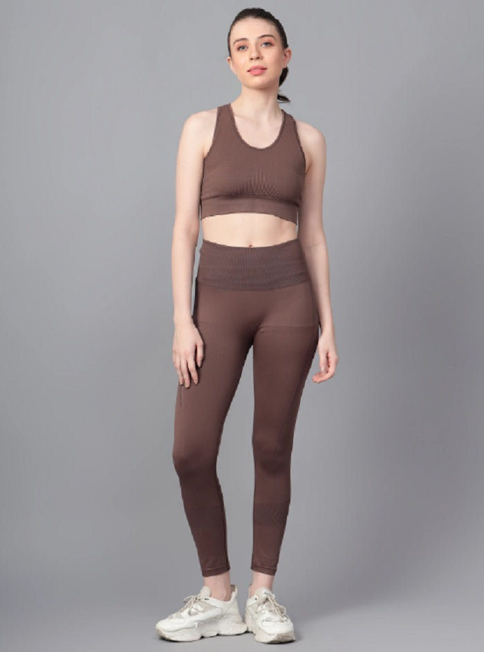 Shiv Naresh Women Brown Core Fit Seamless Gym Workout Set
