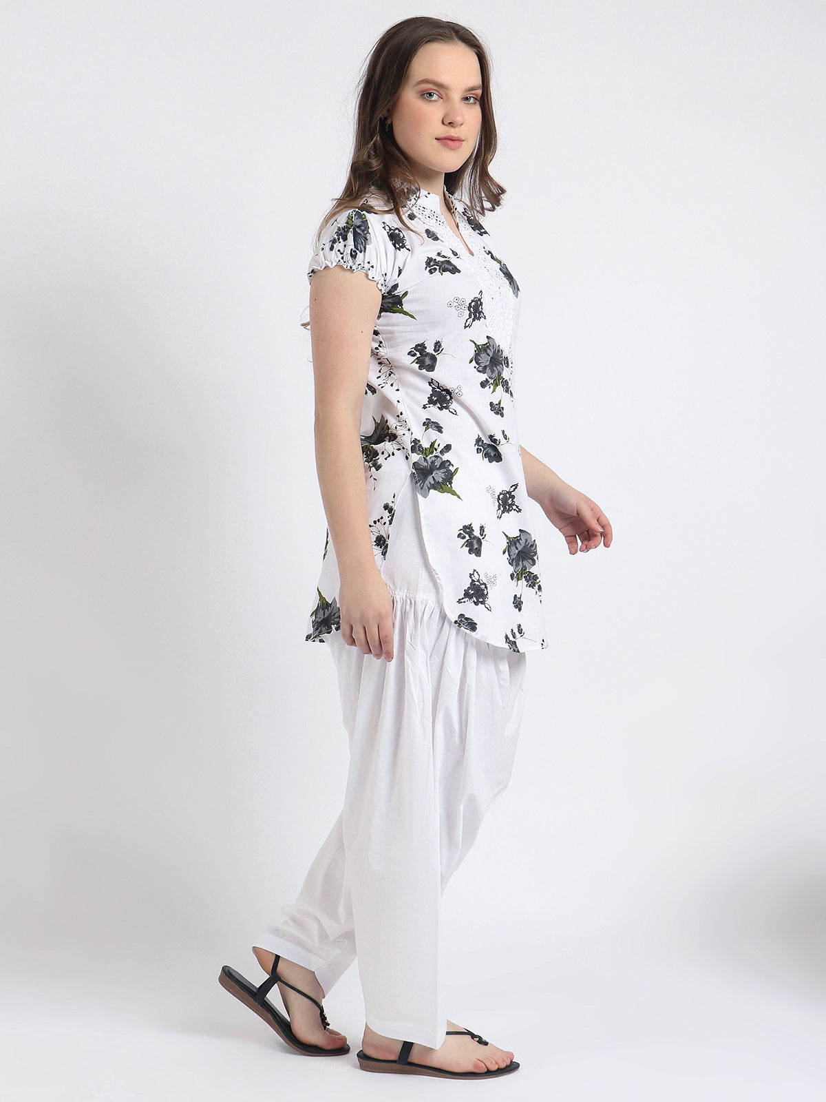 Women Printed Grey Kurta and Salwar Set Pure Cotton