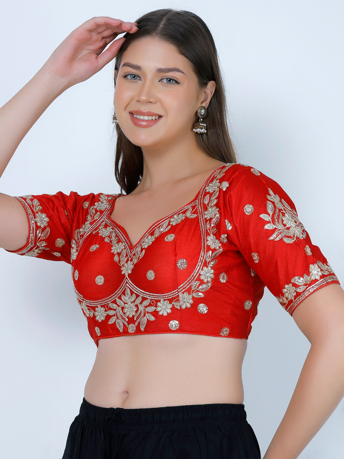 Choli Cut Red Cotton Silk Blouse