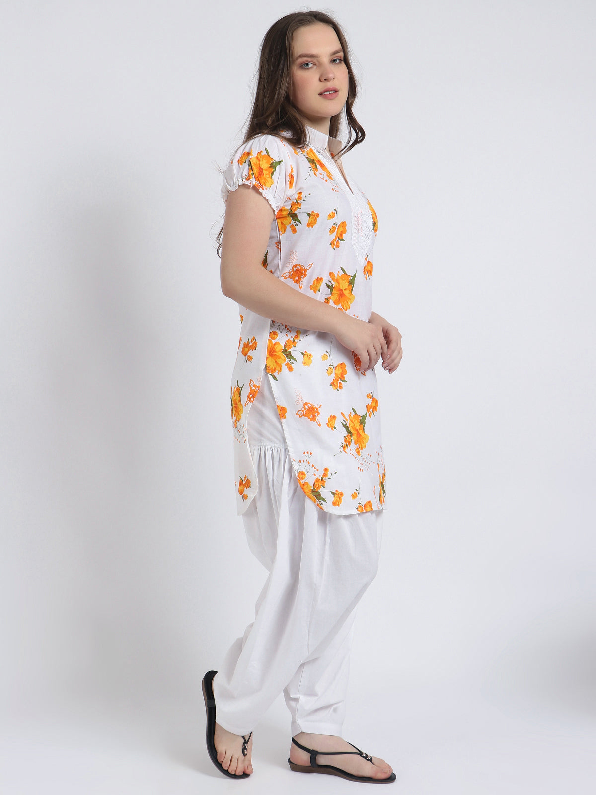 Women Printed Yellow Kurta and Salwar Set Pure Cotton