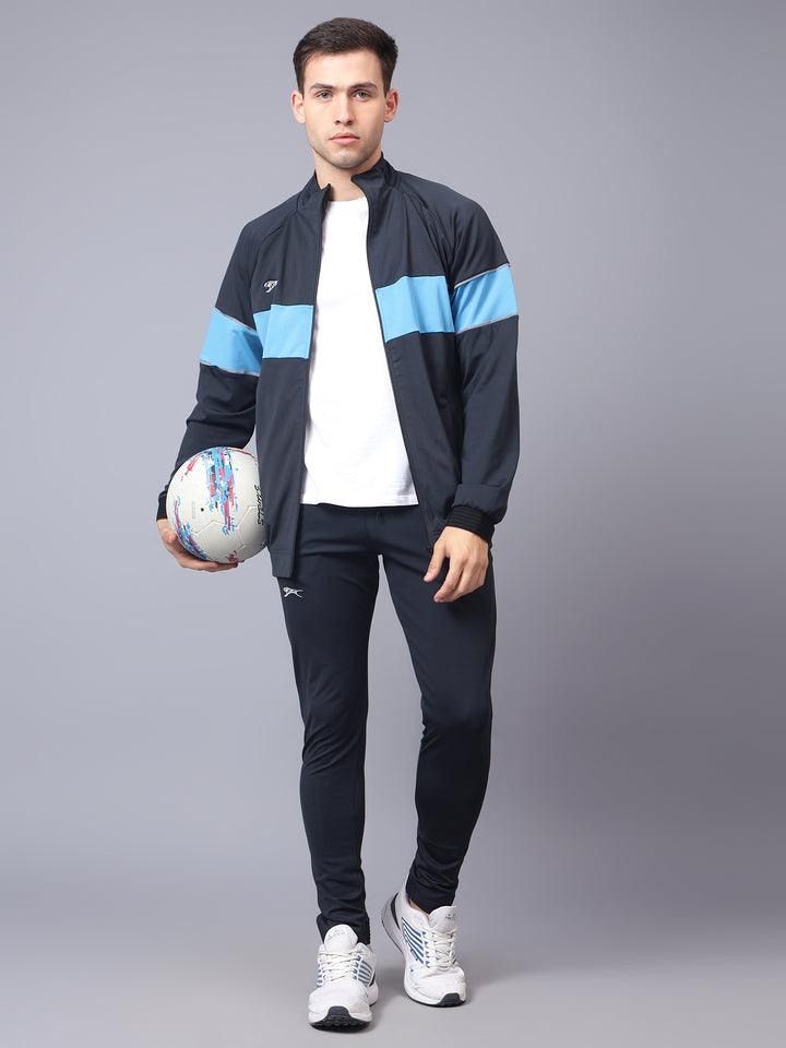 Shiv Naresh Men's Tracksuit Interlock Lycra |Navy Cyan