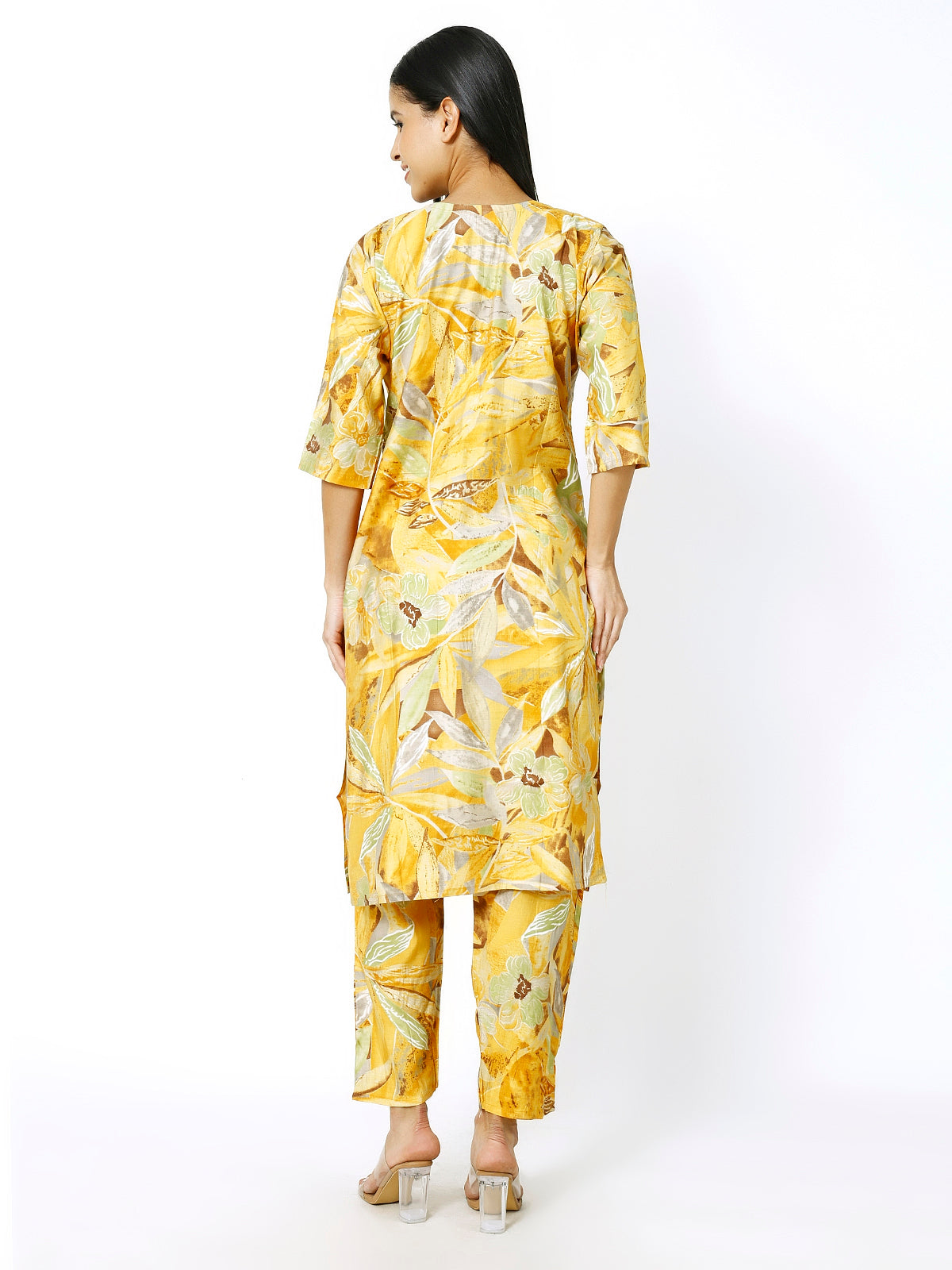 Women Embroidery Masleen Cotton Kurti Set Ethnic Printed Yellow Color (Plus Size Available)