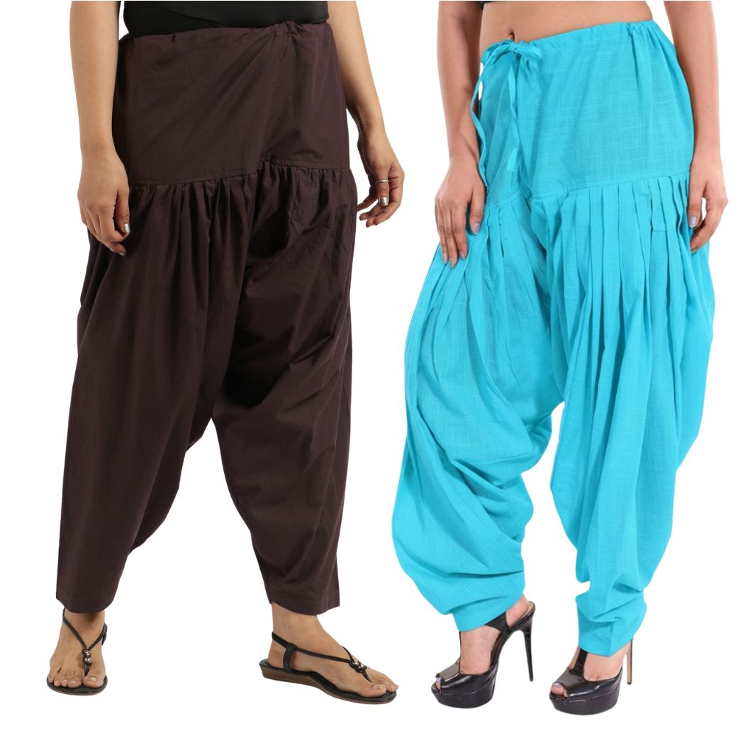 Women & Girl's Ethnic Premium Pleated Patiala Salwar in Brown and Sky Blue-Pack of 2