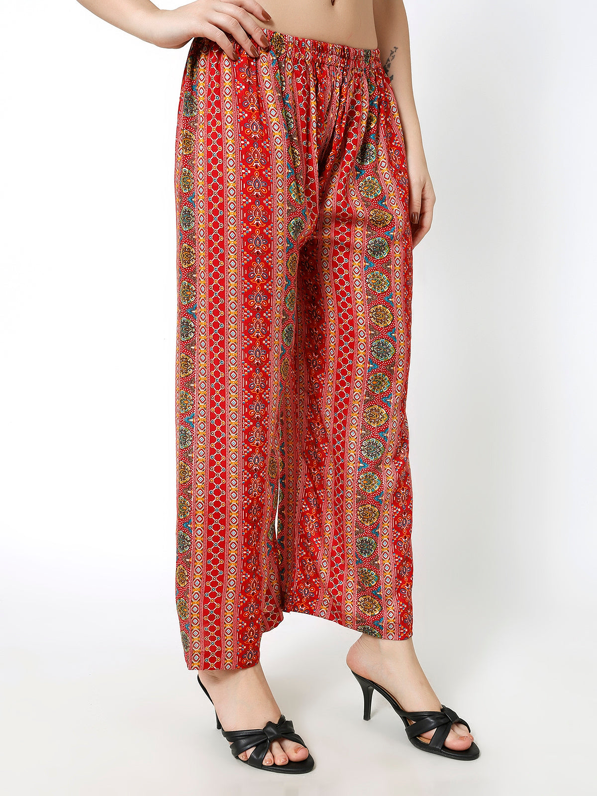 Rayon Printed Red Multi color palazzo