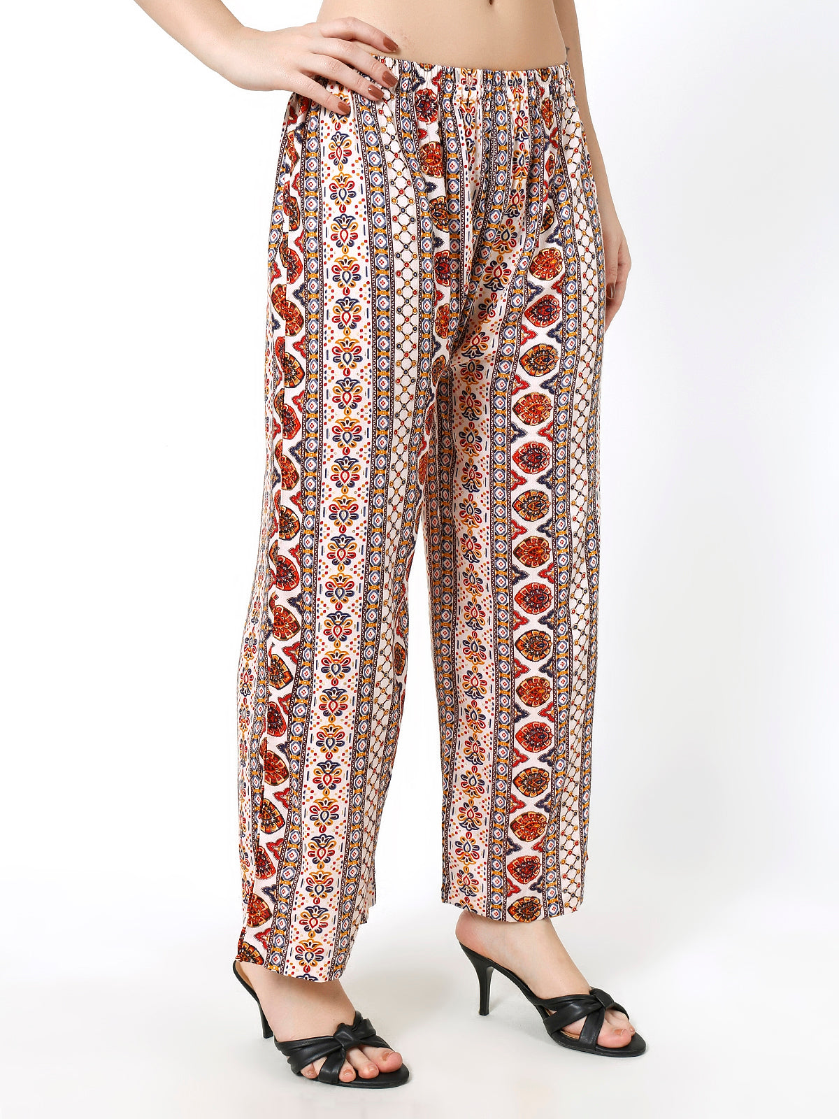Rayon Pant White Multi Palazzo