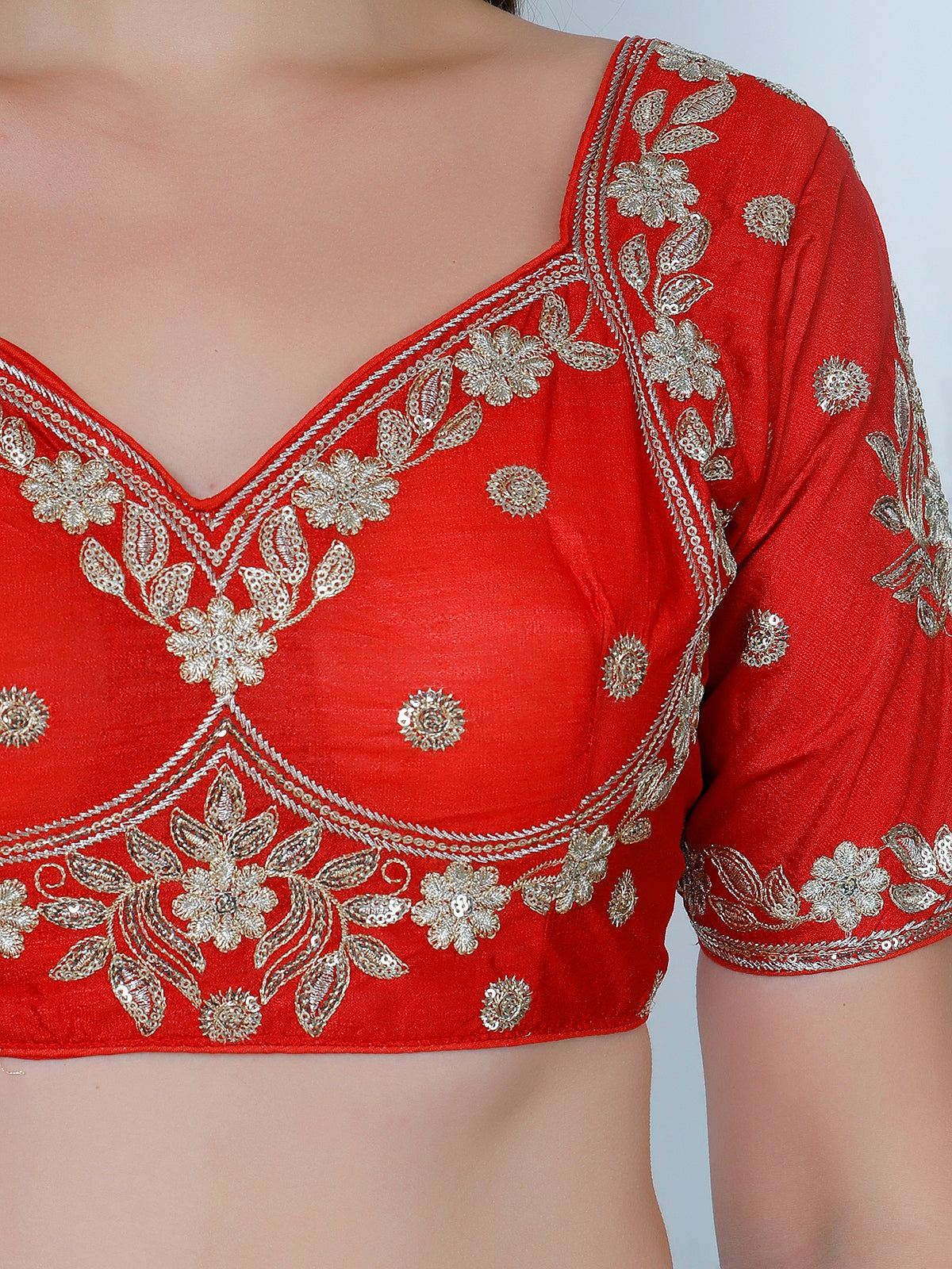 Choli Cut Red Cotton Silk Blouse