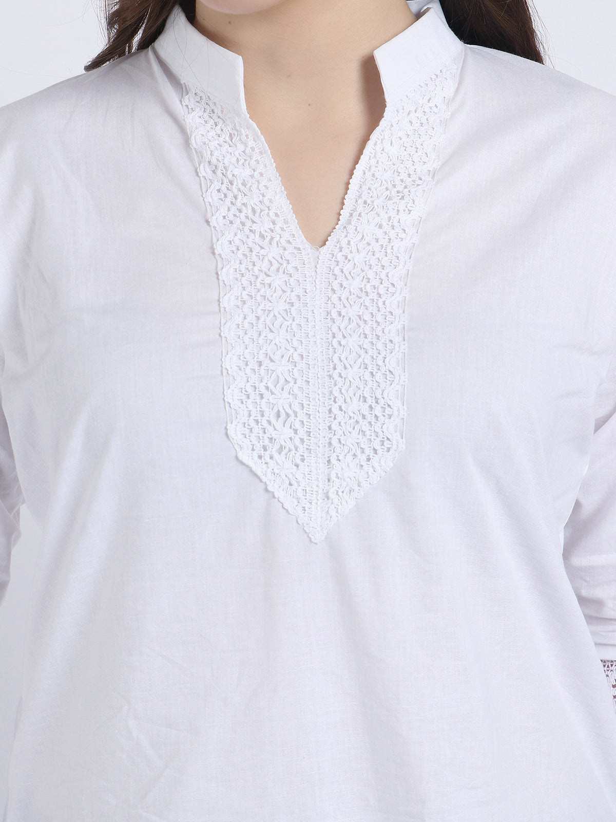 Women Solid White Kurta and Black Salwar Set Pure Cotton