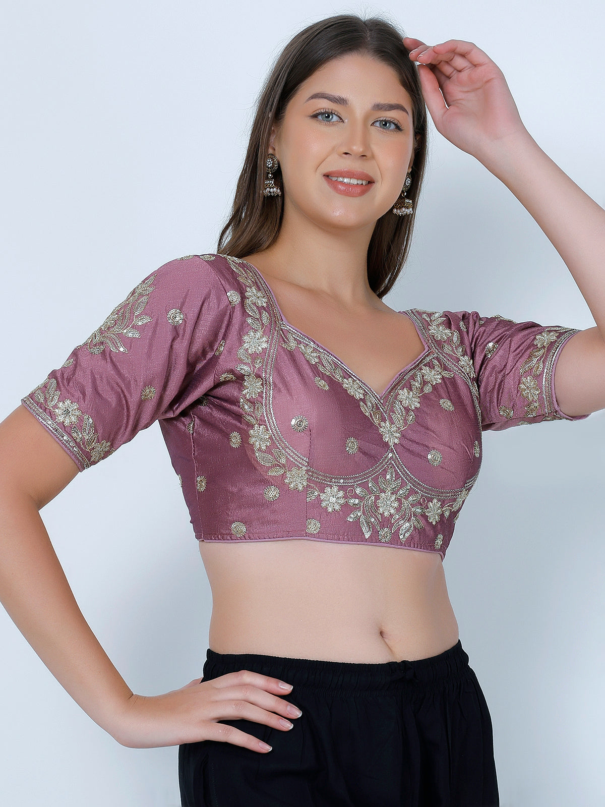 Choli Cut Mauve Cotton Silk Blouse