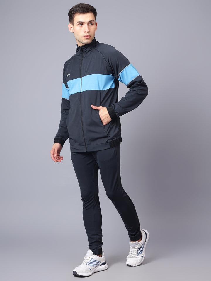 Shiv Naresh Men's Tracksuit Interlock Lycra |Navy Cyan