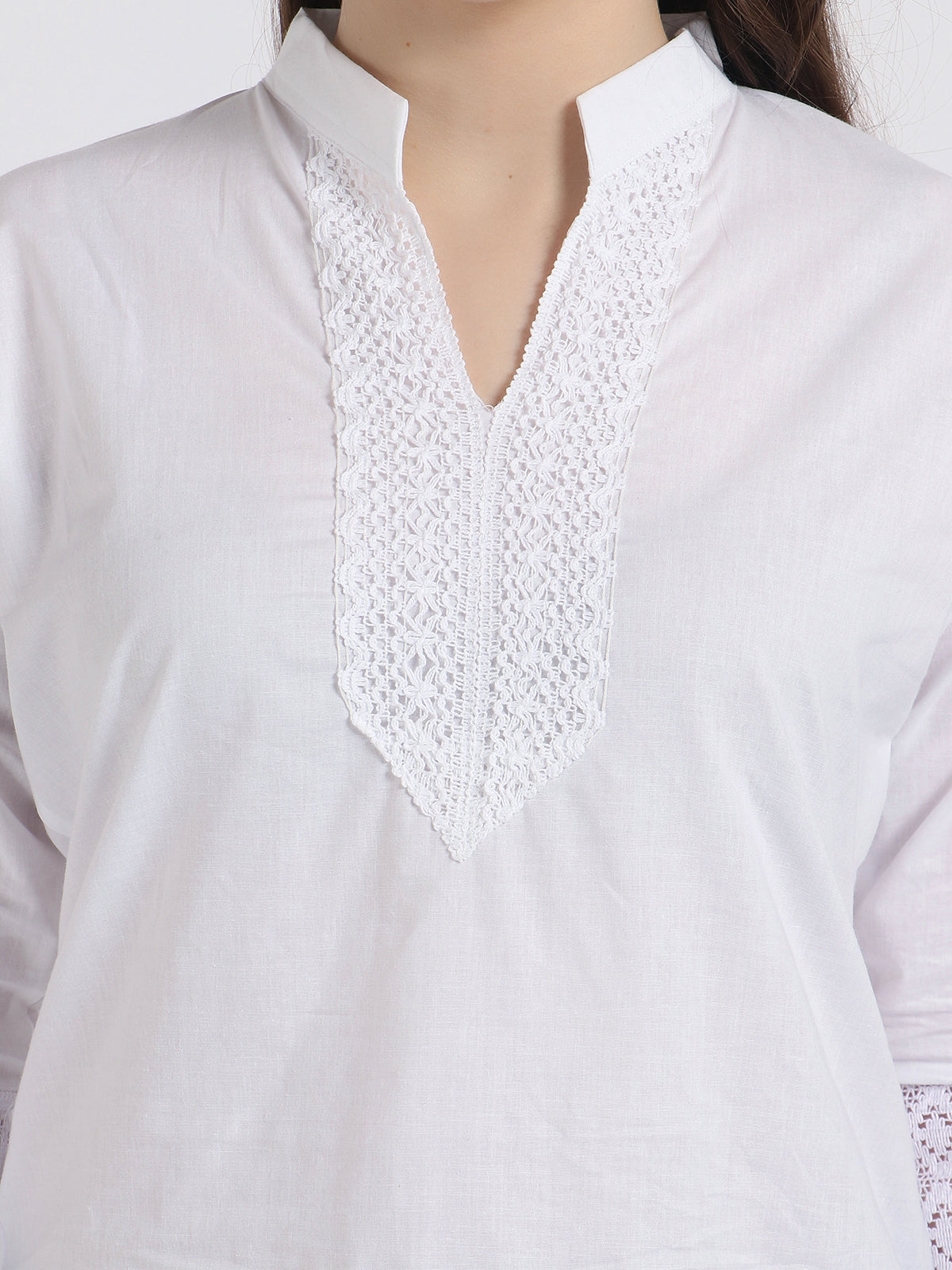 Women Solid White Kurta and Brown Salwar Set Pure Cotton