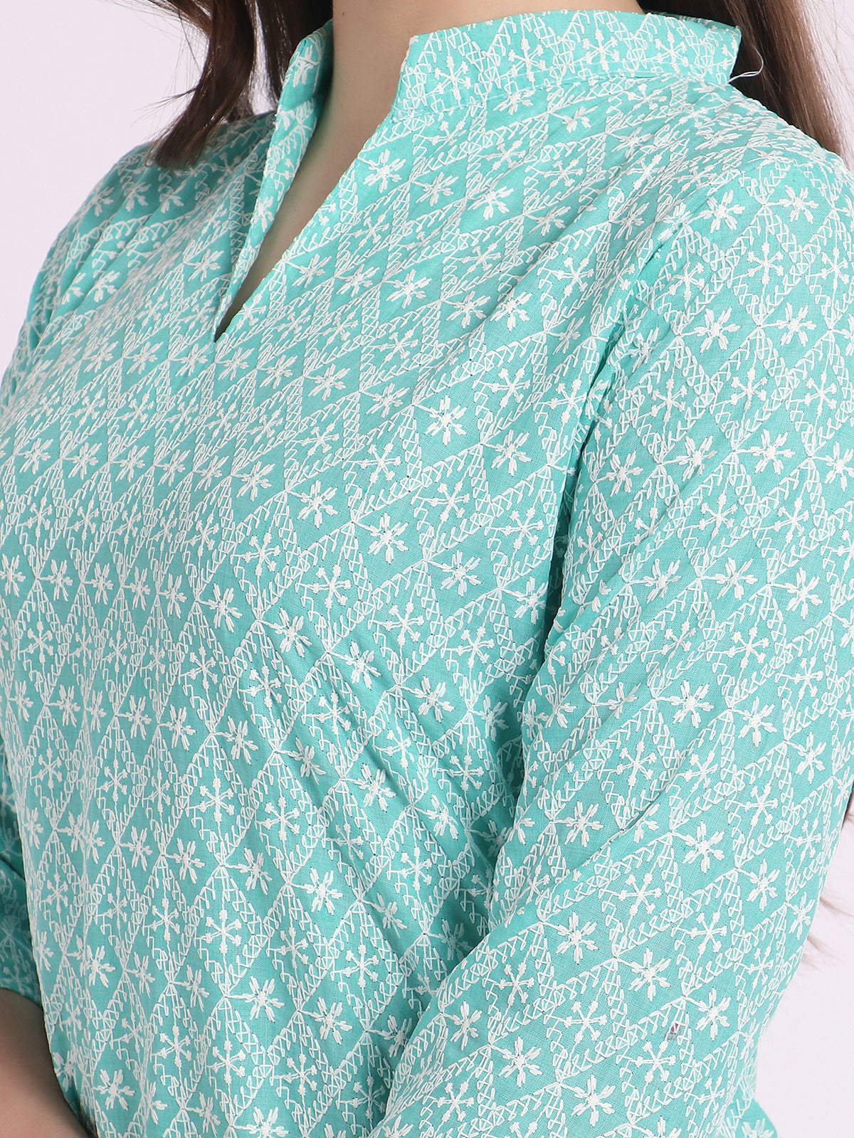 Women Chiken Embroidery Cotton Aqua Green Kurta and Salwar Set