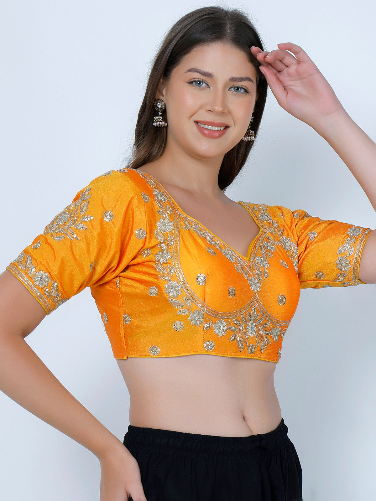Choli Cut Mustard Cotton Silk Blouse