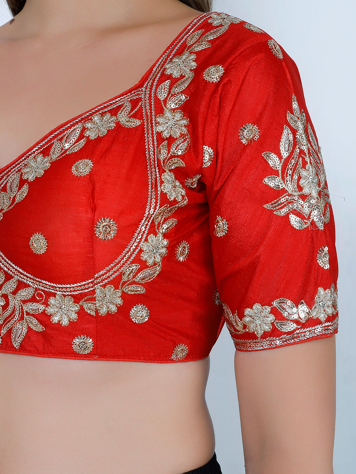 Choli Cut Red Cotton Silk Blouse