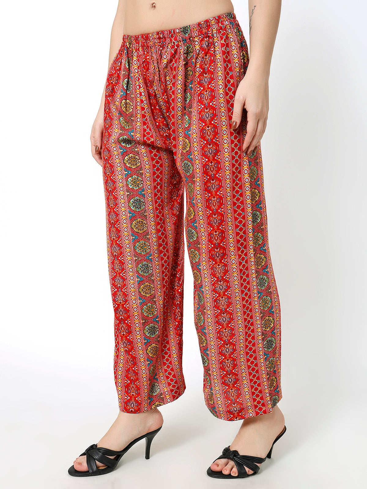 Rayon Printed Red Multi color palazzo