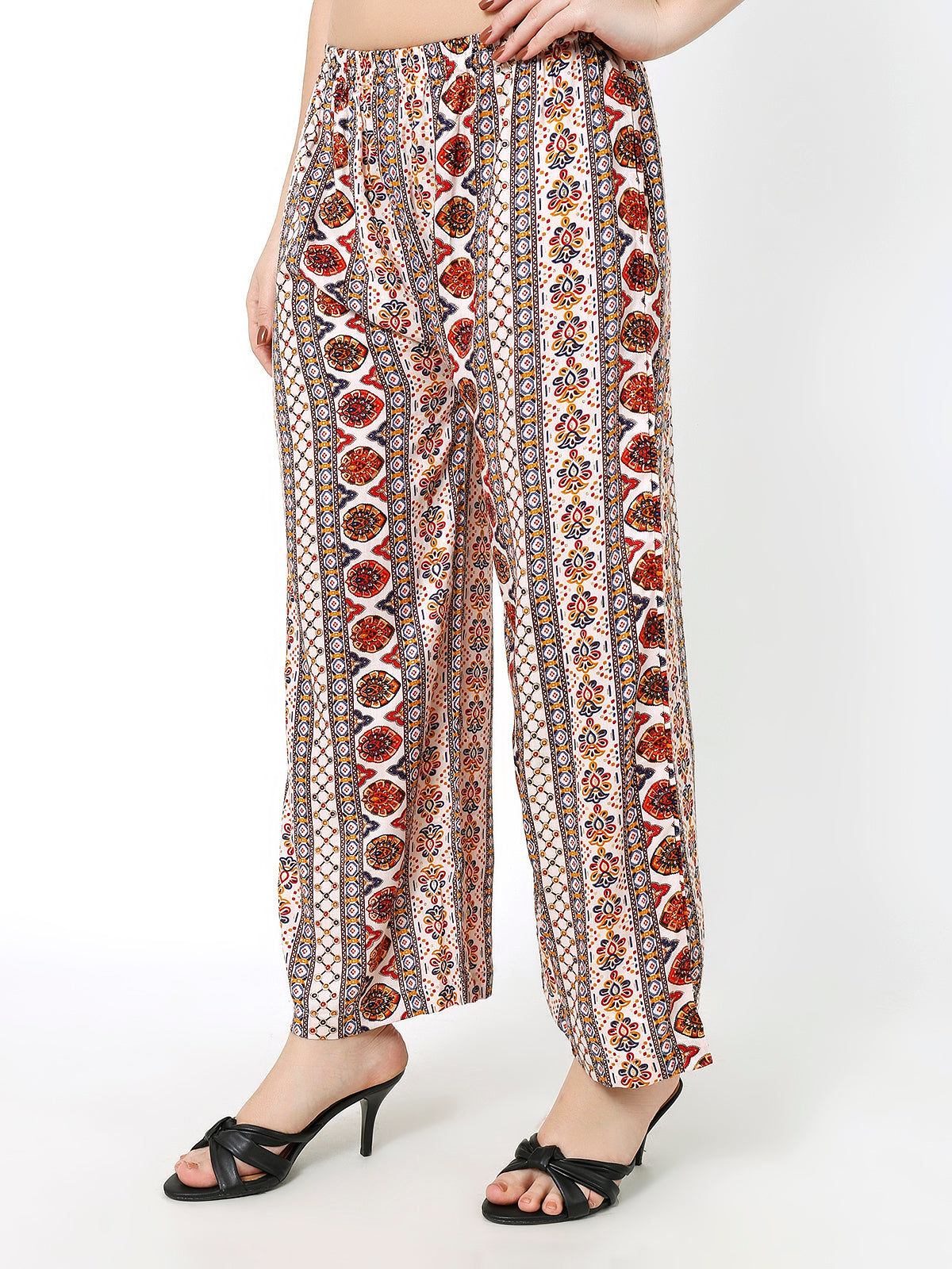 Rayon Pant White Multi Palazzo